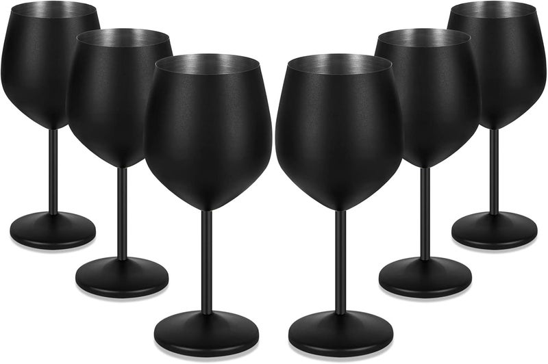 Lifecapido Stainless Steel Wine Glasses Set of 6, 18oz Stainless Steel Metal Wine Glasses, Black Wine Glasses with Cup Brush for Party Office Wedding Anniversary, Great for Red White Wine (Black) - Image 1