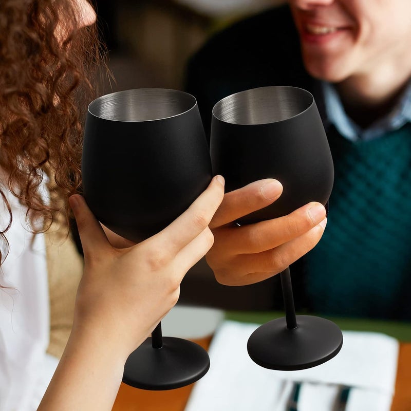 Lifecapido Stainless Steel Wine Glasses Set of 6, 18oz Stainless Steel Metal Wine Glasses, Black Wine Glasses with Cup Brush for Party Office Wedding Anniversary, Great for Red White Wine (Black) - Image 3