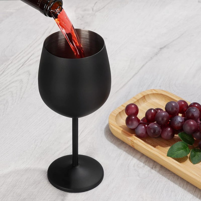 Lifecapido Stainless Steel Wine Glasses Set of 6, 18oz Stainless Steel Metal Wine Glasses, Black Wine Glasses with Cup Brush for Party Office Wedding Anniversary, Great for Red White Wine (Black) - Image 4