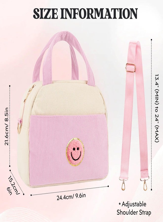LSxia Kids Lunch Bag Lunch Box for Teen Girls Boys Back to School, Cute Preppy Lunchbox With Adjustable Shoulder Strap, Insulated Corduroy Lunch-Boxes Lunch-Bags for Women Work Picnic (Light Pink) - Image 2