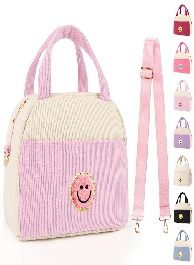 LSxia Kids Lunch Bag Lunch Box for Teen Girls Boys Back to School, Cute Preppy Lunchbox With Adjustable Shoulder Strap, Insulated Corduroy Lunch-Boxes Lunch-Bags for Women Work Picnic (Light Pink) - Image 1