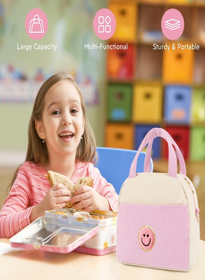 LSxia Kids Lunch Bag Lunch Box for Teen Girls Boys Back to School, Cute Preppy Lunchbox With Adjustable Shoulder Strap, Insulated Corduroy Lunch-Boxes Lunch-Bags for Women Work Picnic (Light Pink) - Image 4