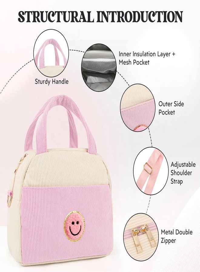LSxia Kids Lunch Bag Lunch Box for Teen Girls Boys Back to School, Cute Preppy Lunchbox With Adjustable Shoulder Strap, Insulated Corduroy Lunch-Boxes Lunch-Bags for Women Work Picnic (Light Pink) - Image 5