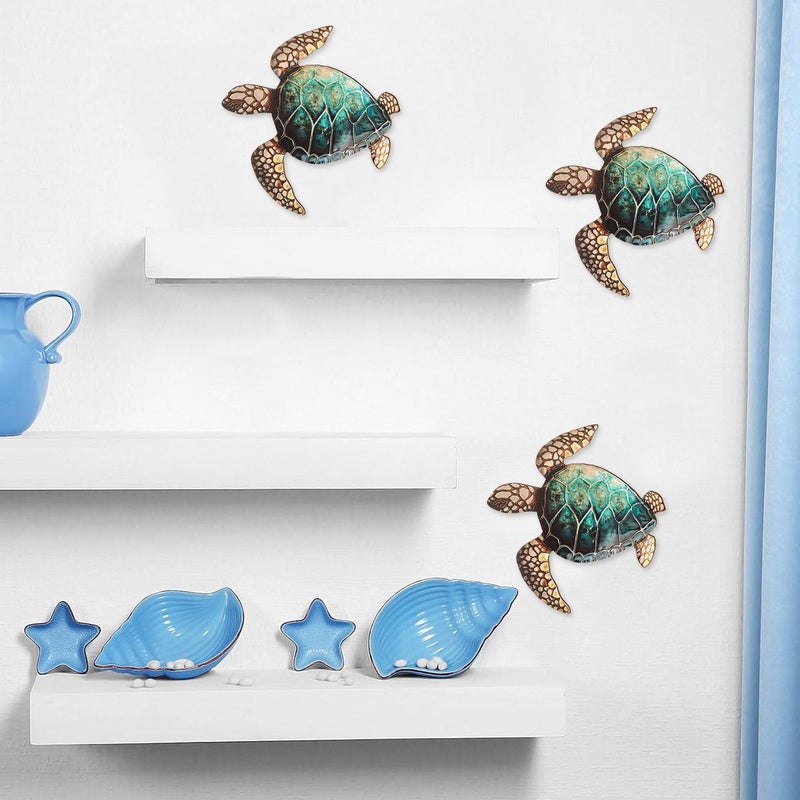 Set Of 3 Ocean Wooden Wall Art Stylish Sea Turtle Posters For Living Room Bedroom Office - Image 4
