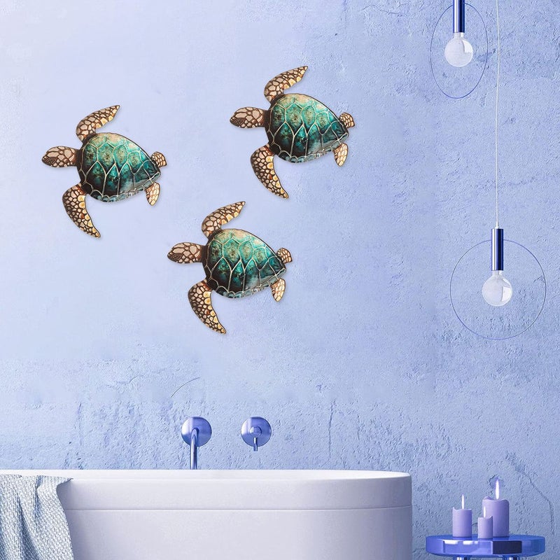 Set Of 3 Ocean Wooden Wall Art Stylish Sea Turtle Posters For Living Room Bedroom Office - Image 5