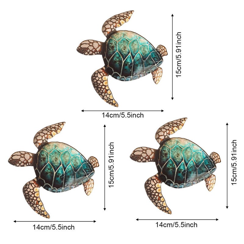 Set Of 3 Ocean Wooden Wall Art Stylish Sea Turtle Posters For Living Room Bedroom Office - Image 3
