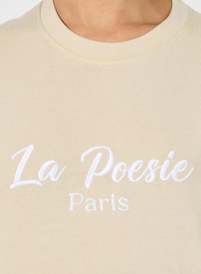 Styli Oversized La Poesie Paris Embroidered Slogan T-Shirt