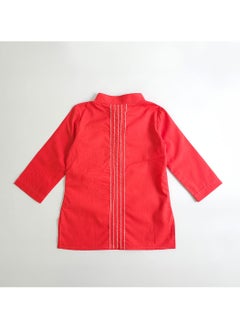 KeeBee Keebee Organic Cotton Tiger Embroidered Red Kurta paired with Pajama Pants  - Image 4