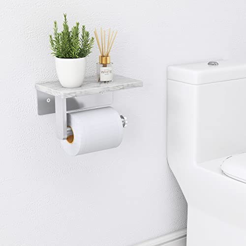 Gypie Brushed Nickel Toilet Paper Holder with Natural Marble Shelf, Screw Wall Mounted, Tissue Roll Holder for Bathroom Washroom - Image 2