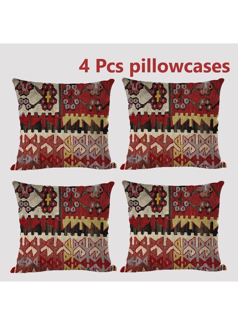 4 قطعة البوهيمي وسادة القضية الوطنية الكتان القضية متعددة الألوان 45x45cm بدون وسادة - Image 1