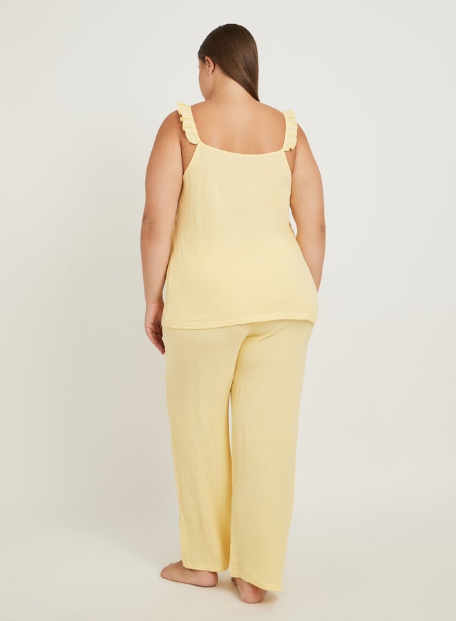 Styli Plus Size Cotton Gauze Ruffle Trim Cami and Pyjama Set - Image 4
