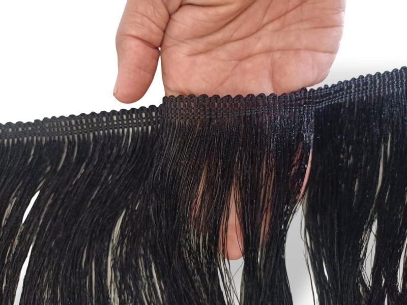 PREMDAS LACES Premdas lace Fringe Trim Lace Polyerter Fibre Tassel 12 inch Wide 2 Meter Long for Clothes Accessories Latin Wedding Dress DIY Lamp Shade Decoration 2 Meter Black - Image 2