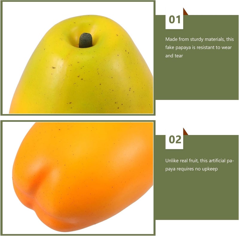 PRETYZOOM Lifelike Artificial Papaya Fake Fruit for Table and Cabinet Decor, Extra Large Yellow Papaya Simulation, Party Centerpiece Prop for Home Kitchen Display - Image 3
