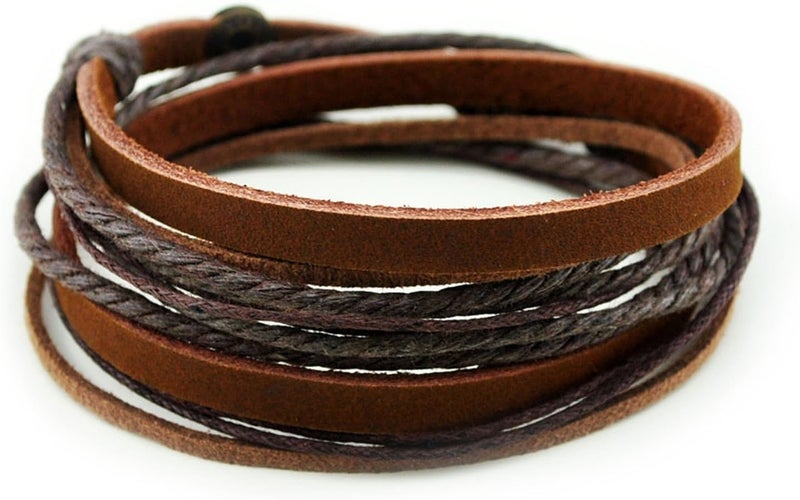 FRD.2Y Genuine Leather Bracelet for Women & Men,Unisex Multilayer Leather Adjustable Bracelet Cuff Wrap Multicolor Rope Wristband - Image 1