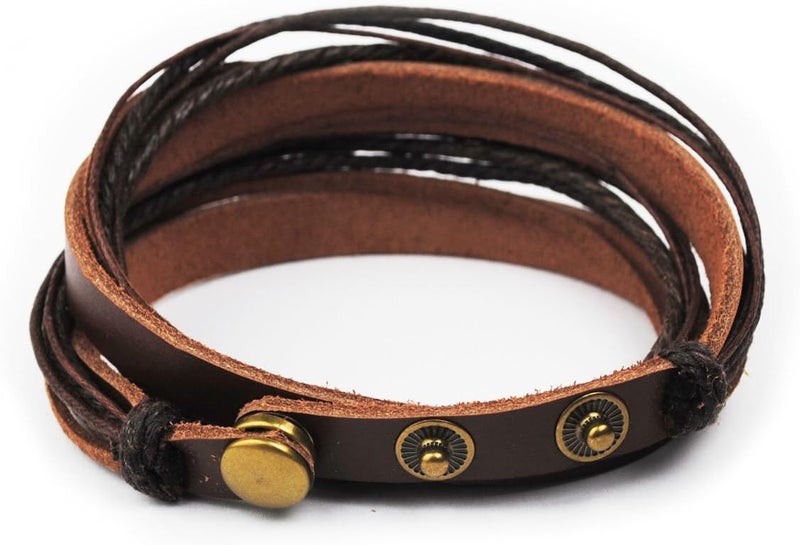 FRD.2Y Genuine Leather Bracelet for Women & Men,Unisex Multilayer Leather Adjustable Bracelet Cuff Wrap Multicolor Rope Wristband - Image 4