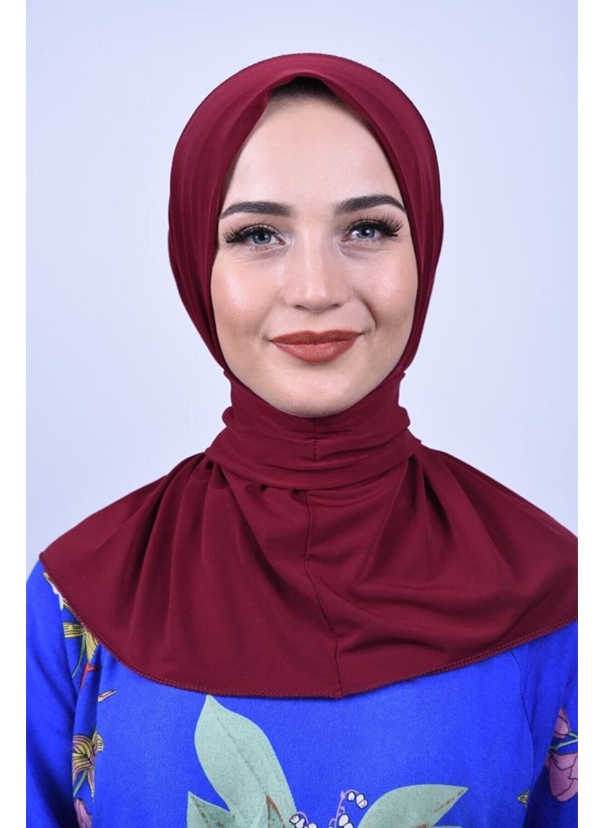 Belifanti Collection Women's Hijab Snap Bone Sandy Hijab Neck Collar Bone Claret Red  - Image 1