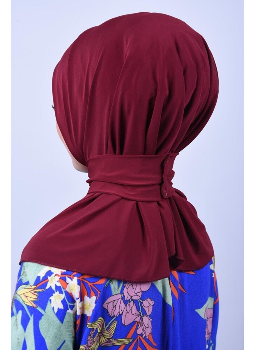 Belifanti Collection Women's Hijab Snap Bone Sandy Hijab Neck Collar Bone Claret Red  - Image 4