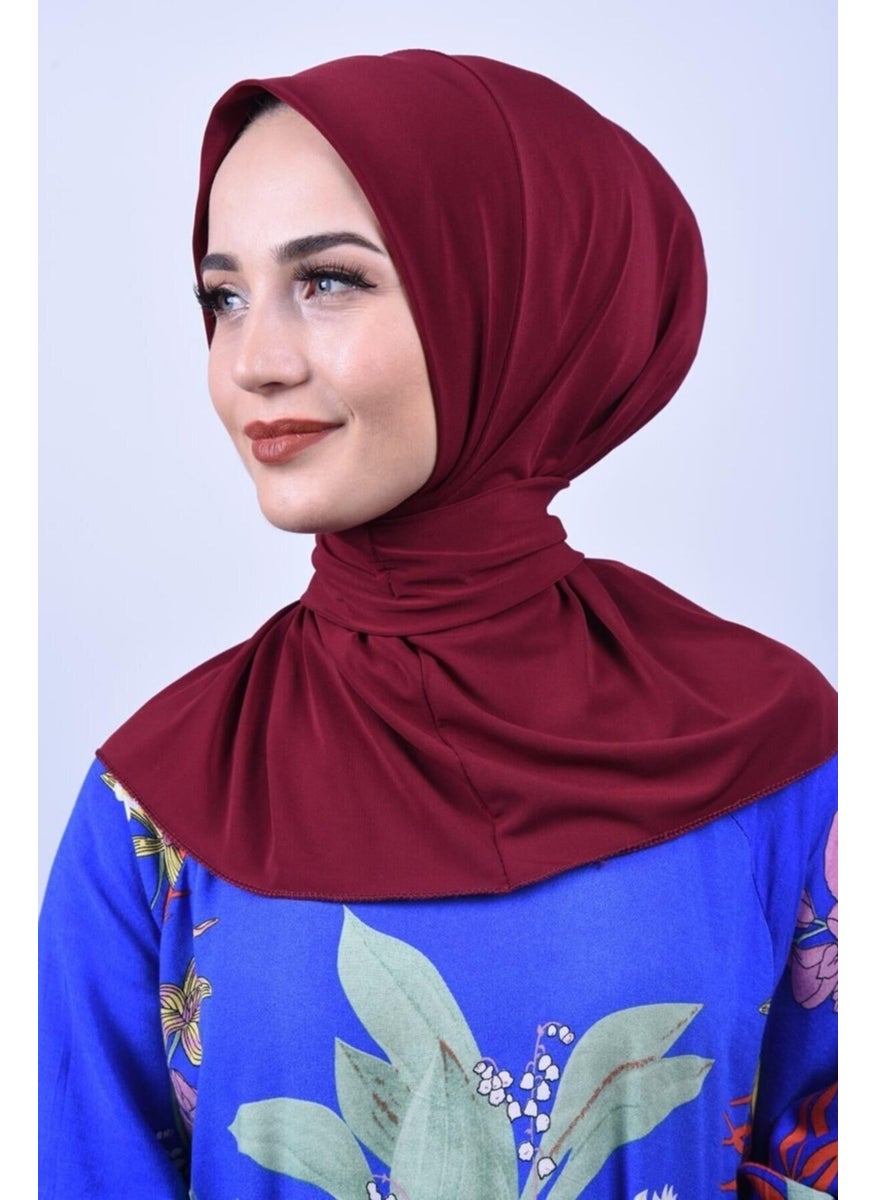 Belifanti Collection Women's Hijab Snap Bone Sandy Hijab Neck Collar Bone Claret Red  - Image 3