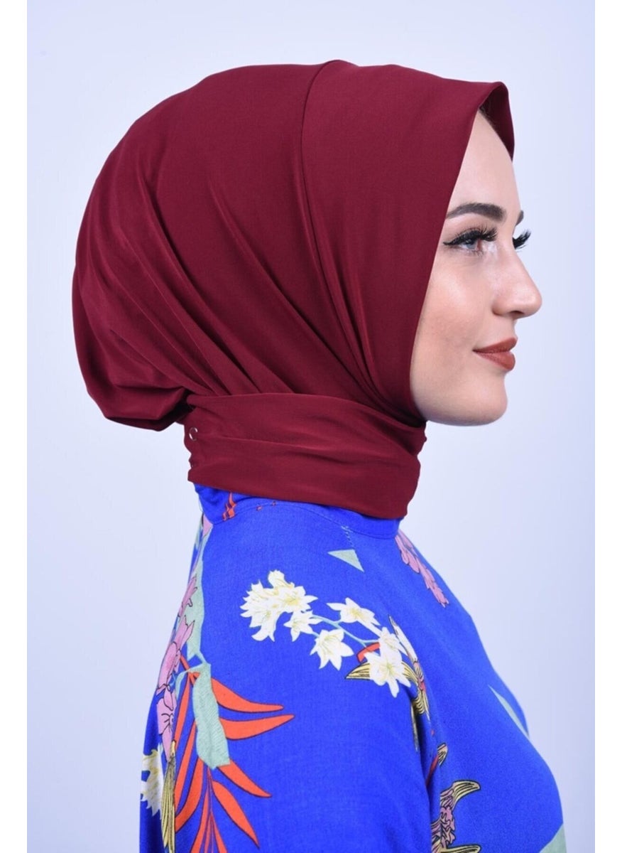 Belifanti Collection Women's Hijab Snap Bone Sandy Hijab Neck Collar Bone Claret Red  - Image 2