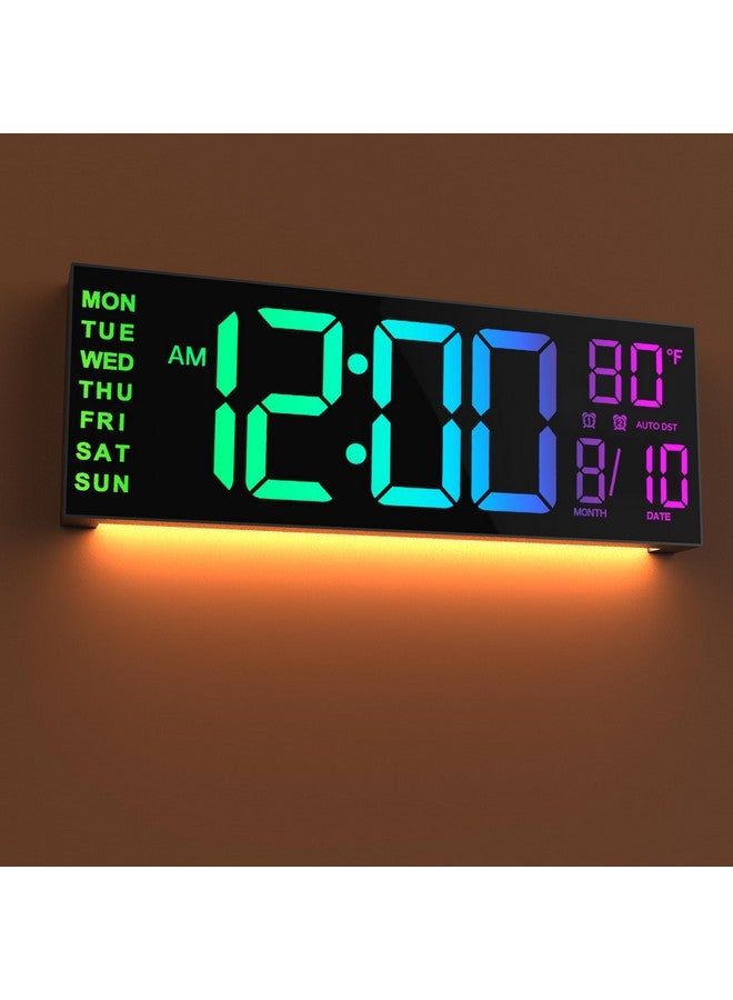 Jall 16" Large Digital Wall Clock With Remote Control, Dual Alarm With Big Led Screen Dispaly, 8 Rgb Colors, Auto Dst, Temperature For Living Room, Bedroom, Desk Decor, Mounted, Gift For Elderly - Image 1