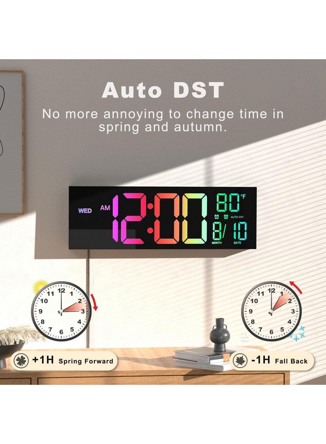 Jall 16" Large Digital Wall Clock With Remote Control, Dual Alarm With Big Led Screen Dispaly, 8 Rgb Colors, Auto Dst, Temperature For Living Room, Bedroom, Desk Decor, Mounted, Gift For Elderly - Image 5