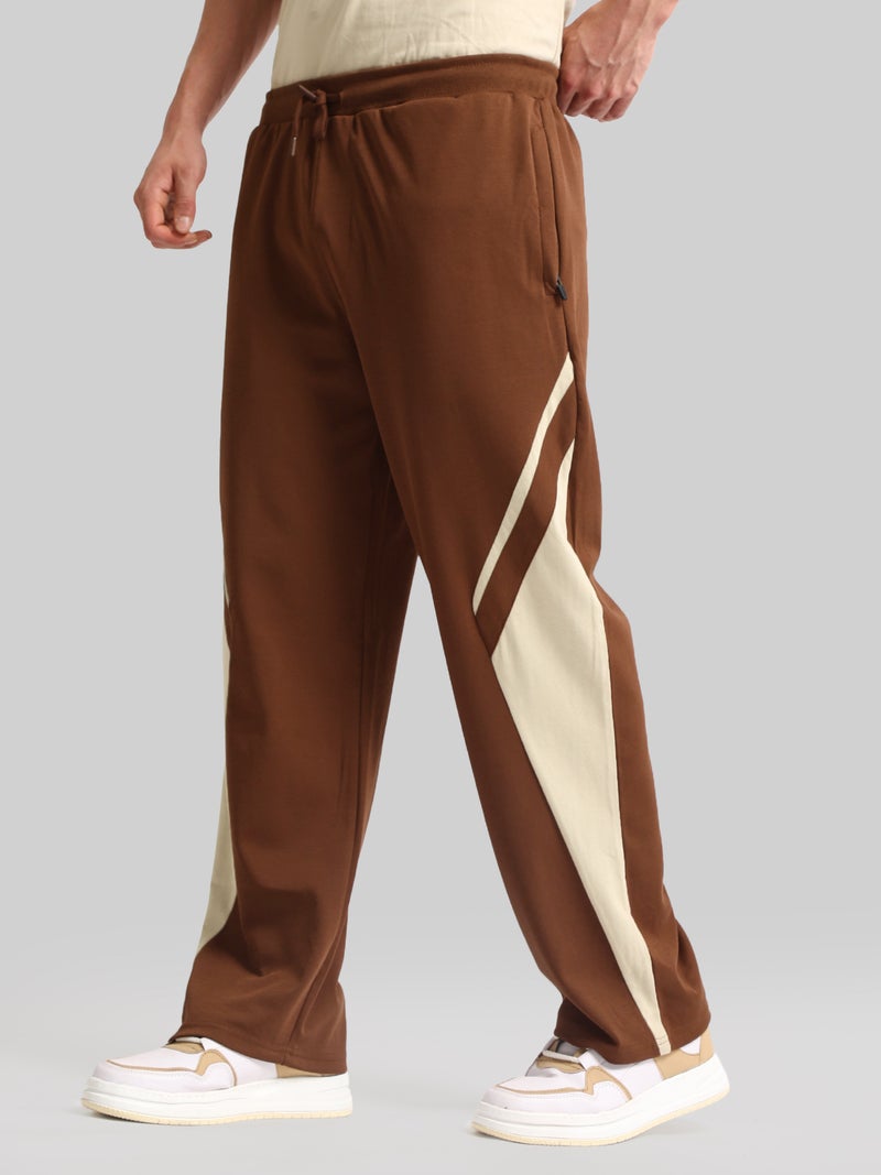Maniac Mens Colorblock Brown and Biscuit Baggy Fit Cotton Trackpant - Image 2