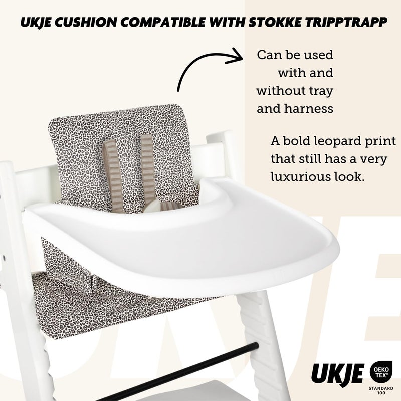 UKJE وسادة UKJE متوافقة مع كرسي Stokke Tripp Trapp (النموذج القديم والجديد) 2 قطعة، وسادة مقعد ناعمة للأطفال والرضع والصغار، قطن معتمد من Oeko-Tex، قابلة للغسل ومصنوعة يدويًا في أوروبا، نمط الفهد - Image 4