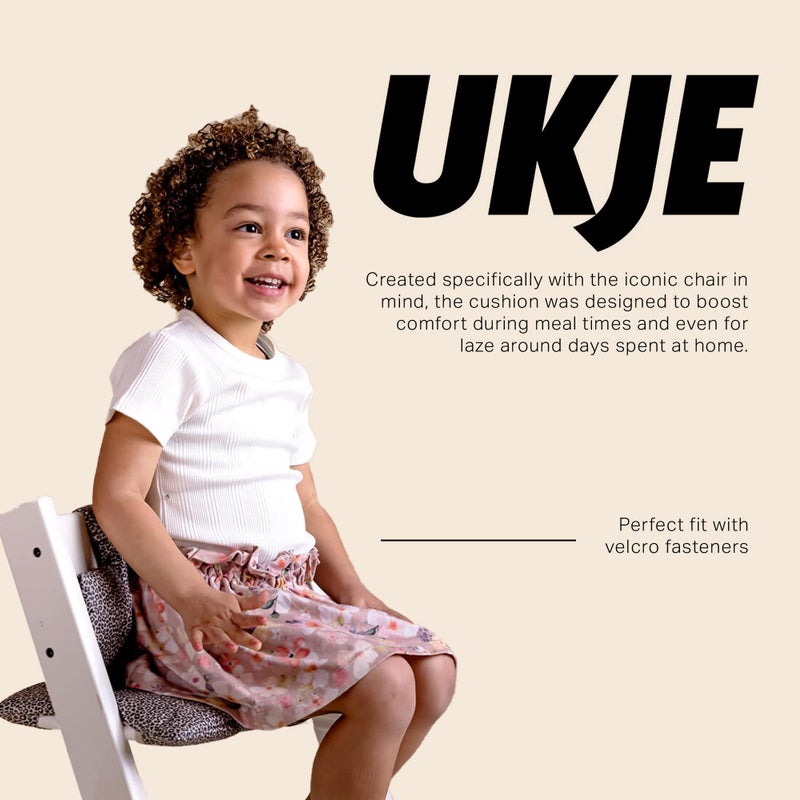 UKJE وسادة UKJE متوافقة مع كرسي Stokke Tripp Trapp (النموذج القديم والجديد) 2 قطعة، وسادة مقعد ناعمة للأطفال والرضع والصغار، قطن معتمد من Oeko-Tex، قابلة للغسل ومصنوعة يدويًا في أوروبا، نمط الفهد - Image 2