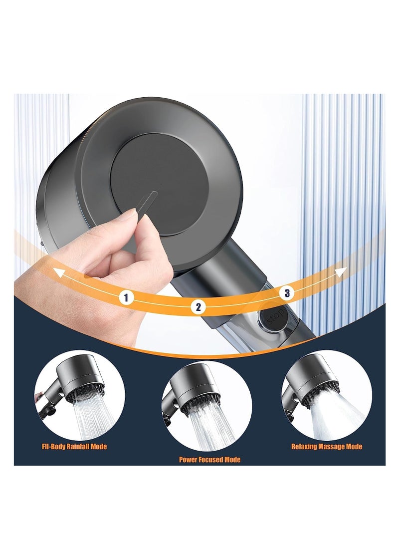 SYOSI - Shower Head with Handheld, High Pressure 3-mode Shower Head Combo, Massage Scalp, with Filter Component to Filter and Adsorb Impurities 59″ Replacement Hose (Grey) - Image 1