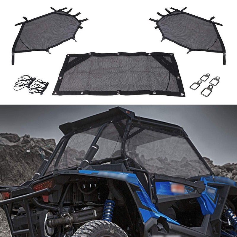 Generic AEZPC Window Net Left and Right Window Shade Cover for Polaris RZR XP 1000 2014-2019 Window UTV Side Net + Rear Mesh Window for UTV ATV RZR 570 800 900 1000 RZR XP Turbo 2 Seat (1Set/3Pcs)  - Image 1