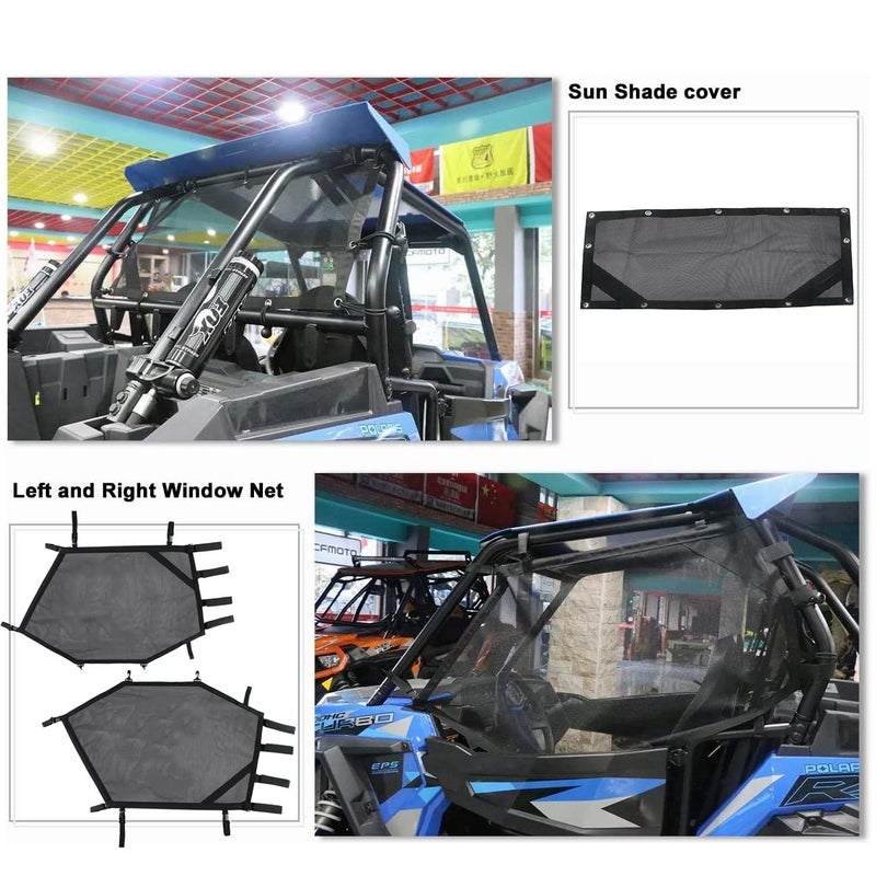 Generic AEZPC Window Net Left and Right Window Shade Cover for Polaris RZR XP 1000 2014-2019 Window UTV Side Net + Rear Mesh Window for UTV ATV RZR 570 800 900 1000 RZR XP Turbo 2 Seat (1Set/3Pcs)  - Image 2