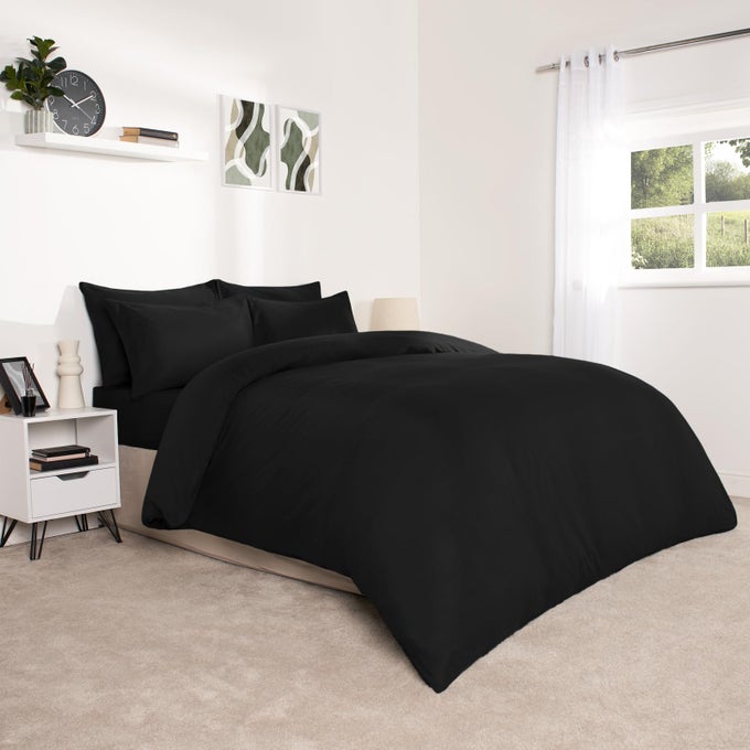 BLACK SOFT BREATHABLE MICROFIBRE BED SET SINGLE DUVET COVER SET PLAIN DYED QUILT BEDDING WITH PILLOWCASE