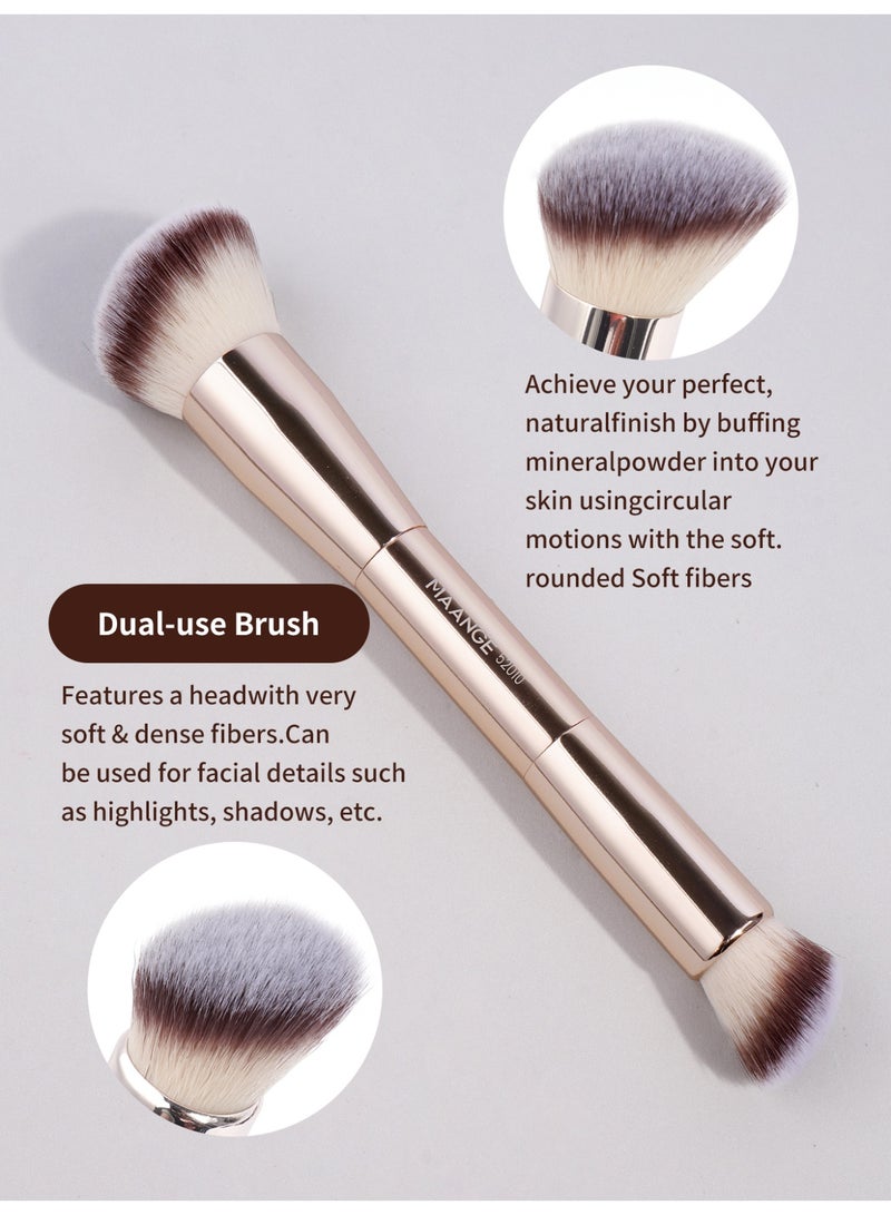 MAANGE فرش مكياج الأساس، 2 قطعة فرشاة مكياج مزدوجة الطرف (مسطحة/مائلة/مدورة مائلة/مخروطية) لتوزيع السائل، الكريم، البودرة، فرشاة دمج كونتور الوجه (ذهبي) - Image 2