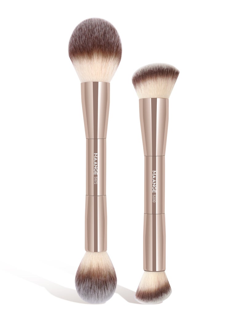 MAANGE فرش مكياج الأساس، 2 قطعة فرشاة مكياج مزدوجة الطرف (مسطحة/مائلة/مدورة مائلة/مخروطية) لتوزيع السائل، الكريم، البودرة، فرشاة دمج كونتور الوجه (ذهبي) - Image 4