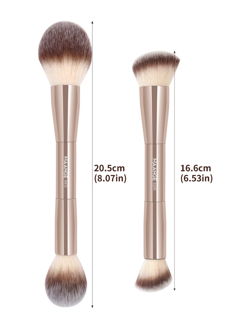 MAANGE فرش مكياج الأساس، 2 قطعة فرشاة مكياج مزدوجة الطرف (مسطحة/مائلة/مدورة مائلة/مخروطية) لتوزيع السائل، الكريم، البودرة، فرشاة دمج كونتور الوجه (ذهبي) - Image 5