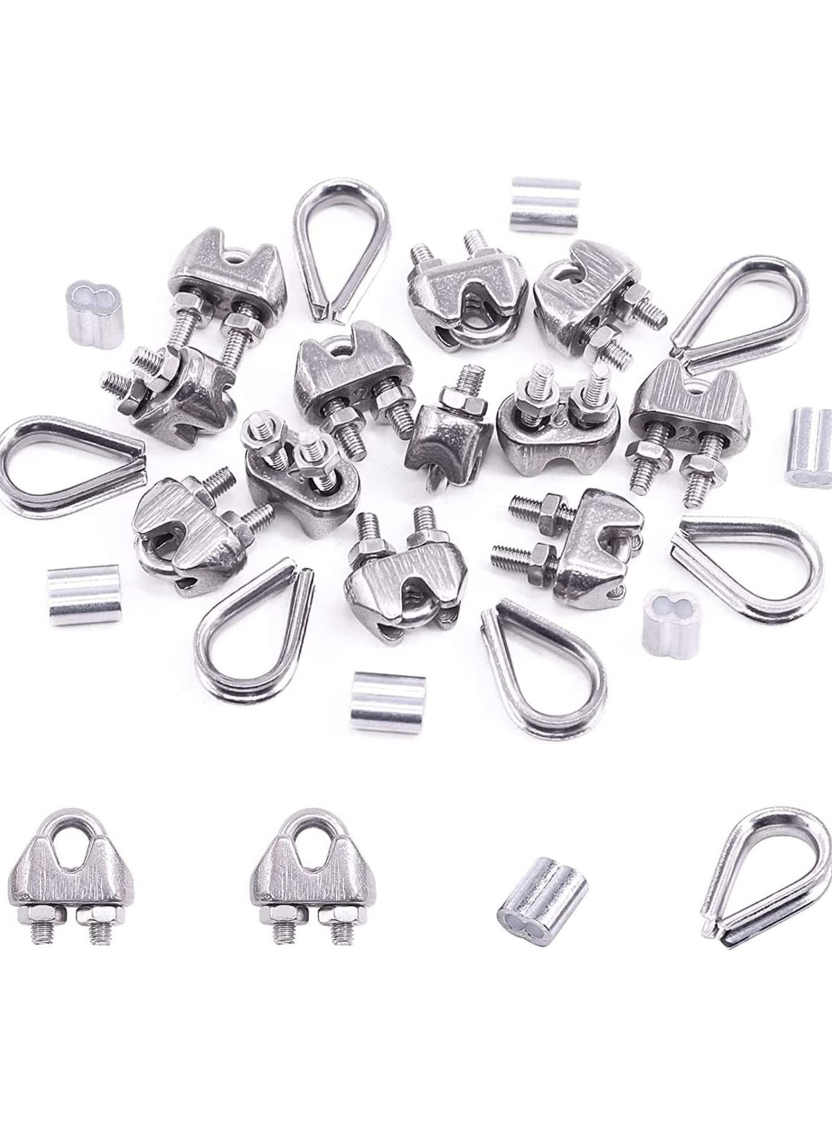 Excefore Wire Rope Accessory Set, 24pcs 304 Stainless Steel Cable Clamp ...