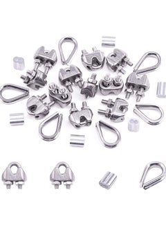 Excefore Wire Rope Accessory Set, 24pcs 304 Stainless Steel Cable Clamp Silver M2 Clip Clamp, Thimble, 2mm Aluminum Crimping Loop, for 1/8 inch  - Image 1