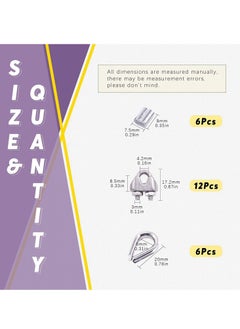 Excefore Wire Rope Accessory Set, 24pcs 304 Stainless Steel Cable Clamp Silver M2 Clip Clamp, Thimble, 2mm Aluminum Crimping Loop, for 1/8 inch  - Image 2