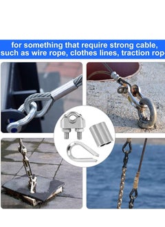 Excefore Wire Rope Accessory Set, 24pcs 304 Stainless Steel Cable Clamp Silver M2 Clip Clamp, Thimble, 2mm Aluminum Crimping Loop, for 1/8 inch  - Image 5