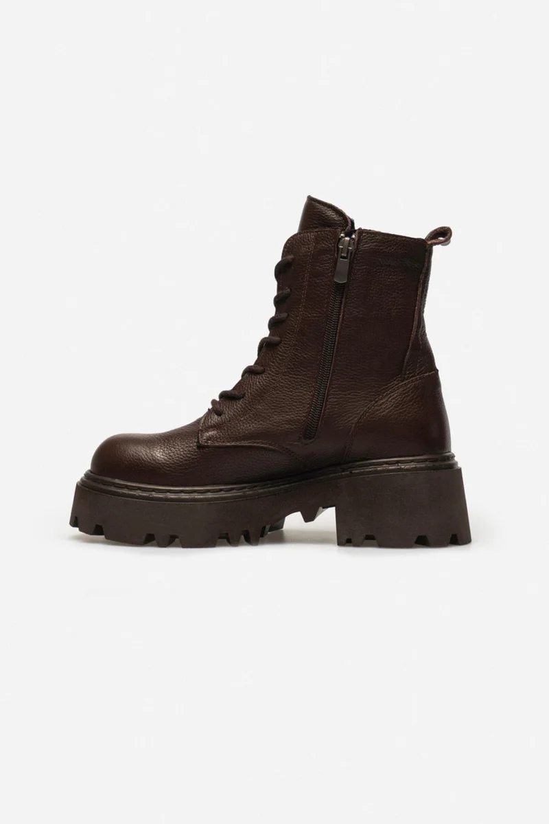 Nişantaşı Shoes Juniper Brown Leather Heeled Lace-Up Women's Boots