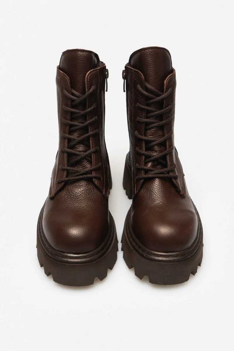 Nişantaşı Shoes Juniper Brown Leather Heeled Lace-Up Women's Boots