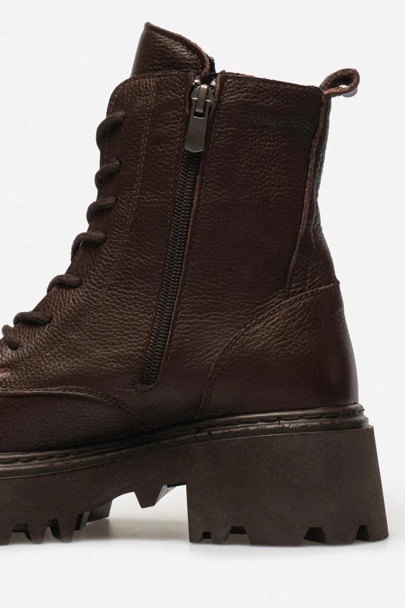 Nişantaşı Shoes Juniper Brown Leather Heeled Lace-Up Women's Boots