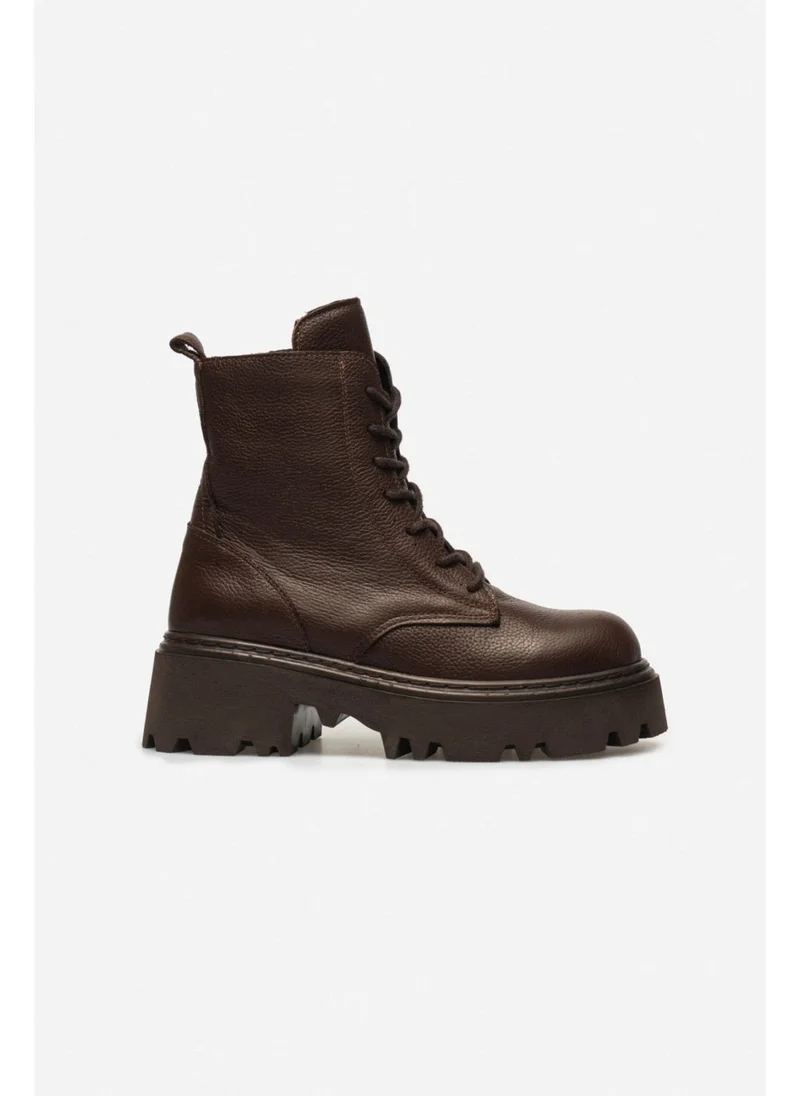 Nişantaşı Shoes Juniper Brown Leather Heeled Lace-Up Women's Boots
