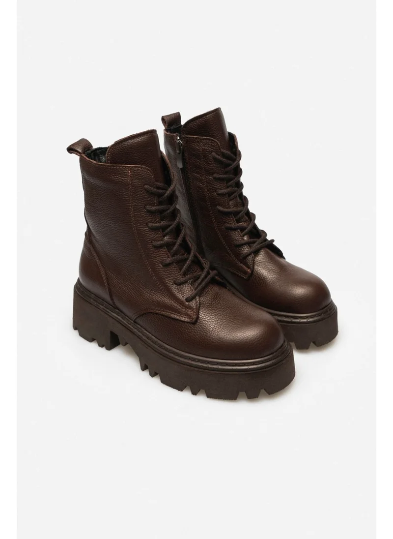 Nişantaşı Shoes Juniper Brown Leather Heeled Lace-Up Women's Boots