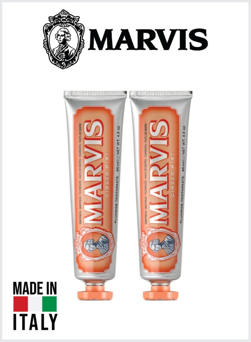 Marvis Ginger Mint Toothpaste, Intense Fresh Breath, Plaque & Cavity Protection 85ML Pack of 2
