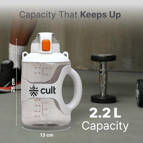 CULT Gallon Water Bottle 2.2 Litre for Men & Women – BPA-Free, Leakproof, Durable, Easy to Carry with Handle – Large Capacity Gym, Fitness, Sports & Outdoor Hydration Bottle – White - Image 4