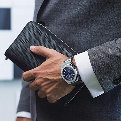 FEICE Mens Watches Automatic Stainless Steel Waterproof Date Analog Mechanical Watch Business Wrist Watches for Men Luminous Sport Watch 42MM Case FF019 Blue - Image 3