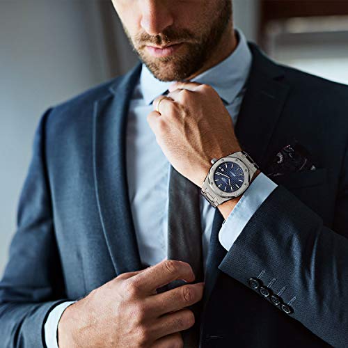 FEICE Mens Watches Automatic Stainless Steel Waterproof Date Analog Mechanical Watch Business Wrist Watches for Men Luminous Sport Watch 42MM Case FF019 Blue - Image 2