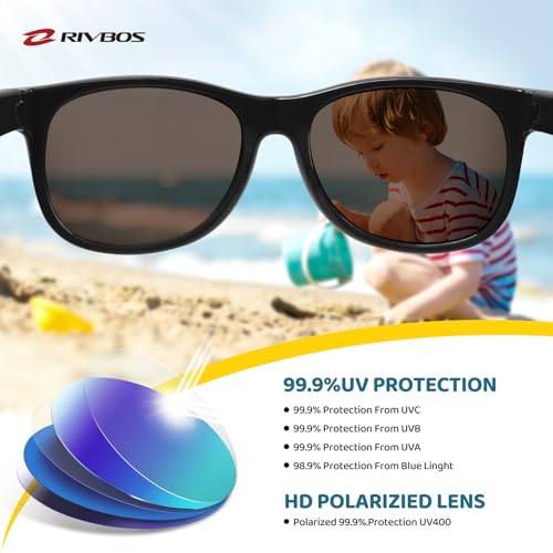RIVBOS Kids Sunglasses Boys with Strap Polarized Rubber Flexible Shades for Toddler and Children Age 3-10 RBK004-2 Black Ice Blue Lens - Image 3