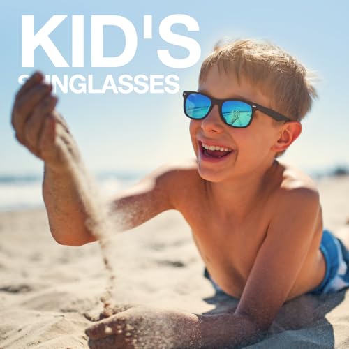 RIVBOS Kids Sunglasses Boys with Strap Polarized Rubber Flexible Shades for Toddler and Children Age 3-10 RBK004-2 Black Ice Blue Lens - Image 2